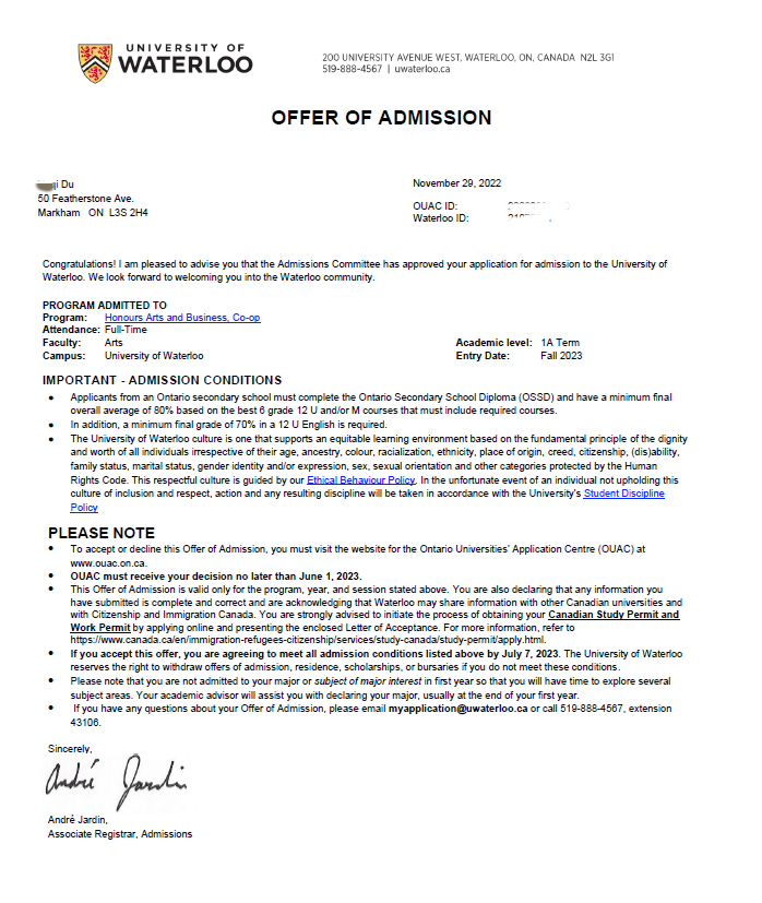 NOIC Student Has Achieved Full IELTS Scores Admission Letter From The 